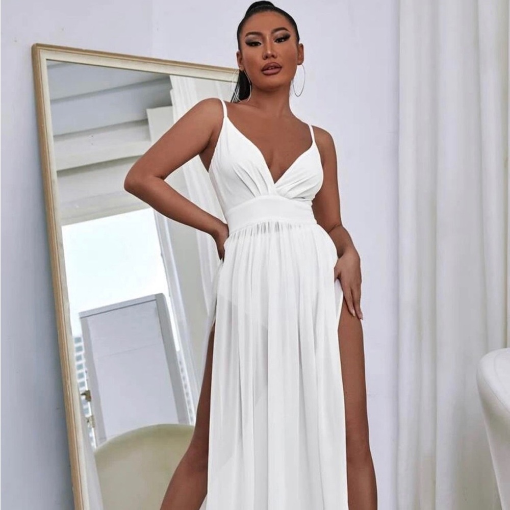 SHEIN SXY Split Thigh Maxi Cami Dress White NWOT